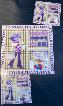 3 Purple congratulations pregnancy card fronts/toppers by pauline inglis