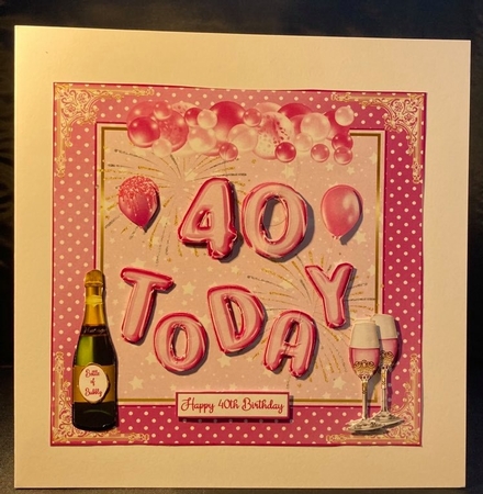 Happy 40th Birthday Pink Balloons 7x7ins Decoupage Topper by pauline inglis