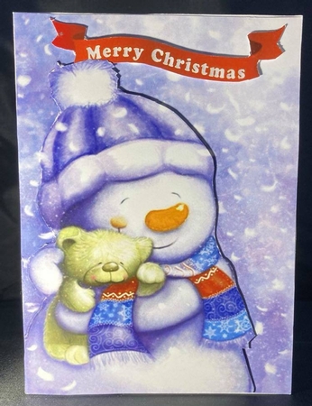Lovely snowman cuddling bear A5 (two) by pauline inglis