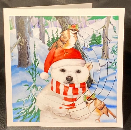 polar bear with little birds in the snow oval pyramids by pauline inglis