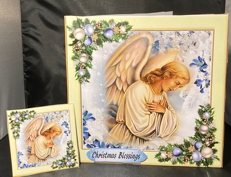 Christmas Angel, with festive baubles and holly 8x8 by pauline inglis