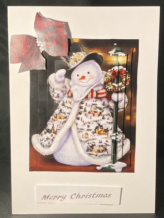 Vintage snowman with red bow pyramids by pauline inglis