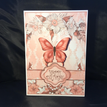 Pink Butterfly Floral Banner Card Sheet by pauline inglis