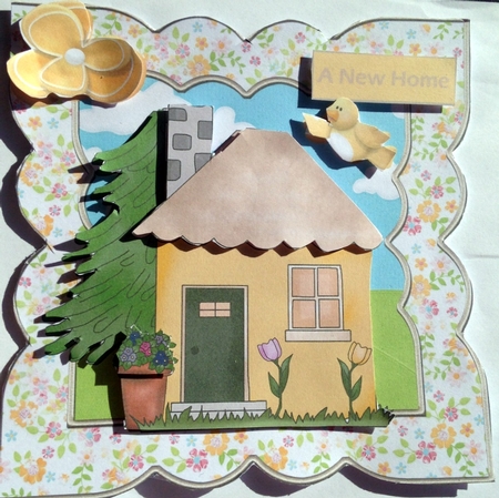 New Home 7x7 Card with Decoupage and Sentiment Tags by pauline inglis