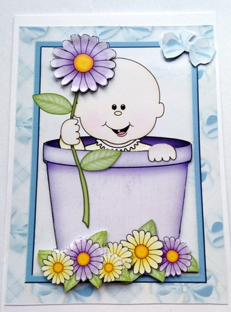 Flowerpot Baby Boy Quick Card by pauline inglis