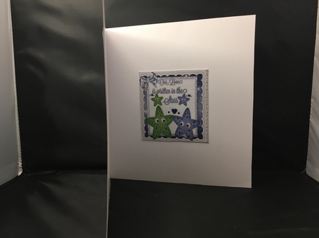 Our love is written in the stars, with lace and blue bow 8x8 by pauline inglis