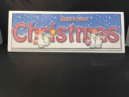 Large DL Merry Christmas BABYS 1st CHRISTMAS 3D decoupage with Snowball Sam  by pauline inglis