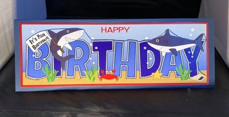 Birthday Sharks BIRTHDAY large dl insert by pauline inglis