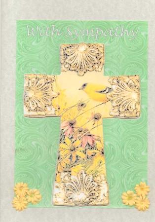 Ornate Cross on Green Silk Quick Card Front by pauline inglis