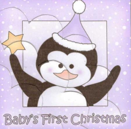 Babys 1st Xmas Christmas Penguin - Shell Edged Corner Side Stacker by pauline inglis