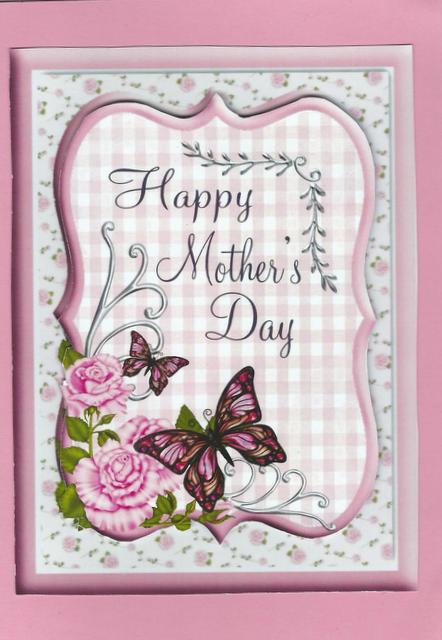 Pink Roses and Butterflies Mother's Day Topper by pauline inglis