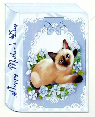 Siamese Cat with Flowers for Mothers Day Folded Book by pauline inglis