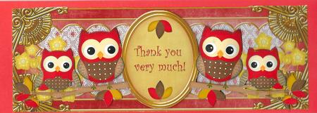 Red Owls Thank You Large Dl Decoupage Topper by pauline inglis