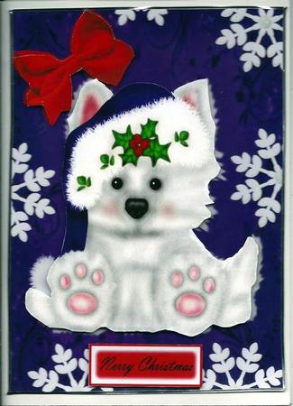 Adorable Fluffy Puppy with Dark Blue Santa Hat by pauline inglis