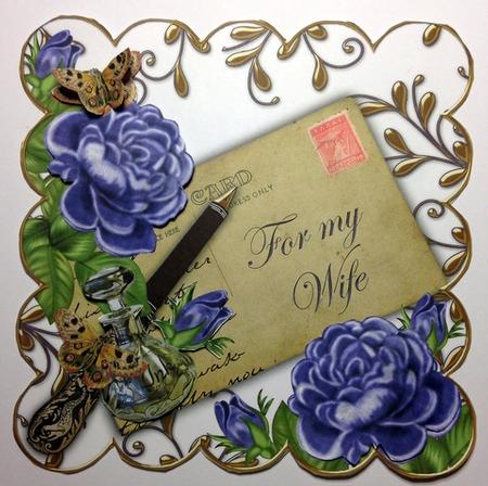 Blue Roses for My Wife Ink Saver 8in Decoupage Topper by pauline inglis
