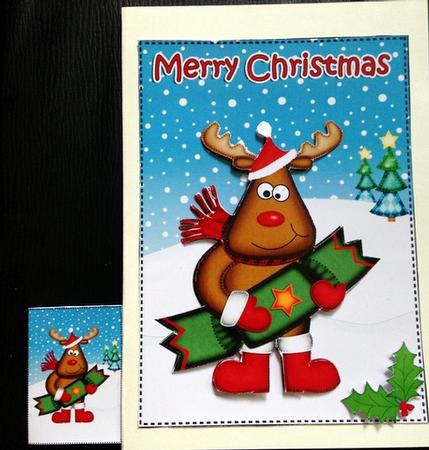 Xmas Rudolph's Cracker 5x7 3D Decoupage by pauline inglis