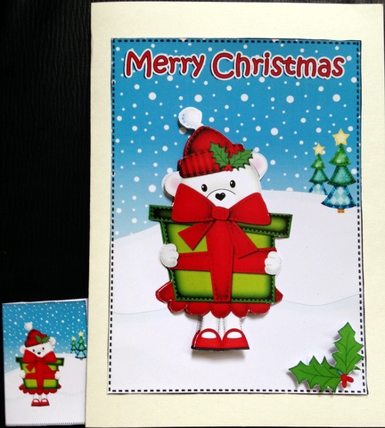 Xmas Teddy Tess 5x7 3D Decoupage by pauline inglis