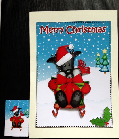 Xmas Sledging Hamish Scottie Dog 5x7 3D Decoupage by pauline inglis