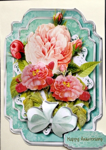 Stunning Pink Roses on Aqua and Silver Mat  by pauline inglis