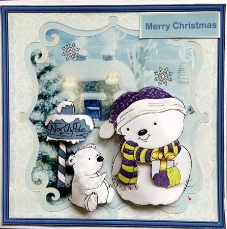 Snowman and His Teddy Bear Friend Card by pauline inglis