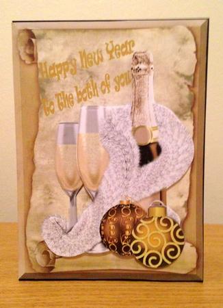 Happy New Year! Champagne and Glasses Gold Baubles by pauline inglis
