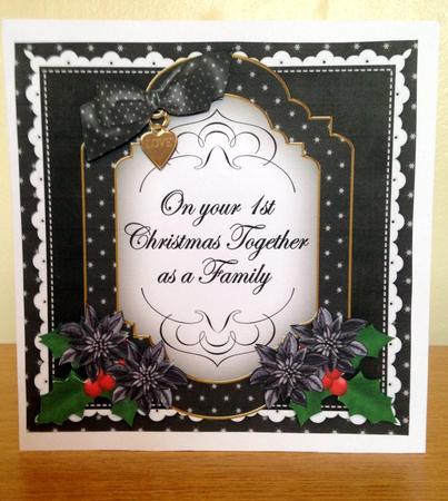 Black Poinsettia 1st Christmas Fancy 7in Decoupage Topper by pauline inglis