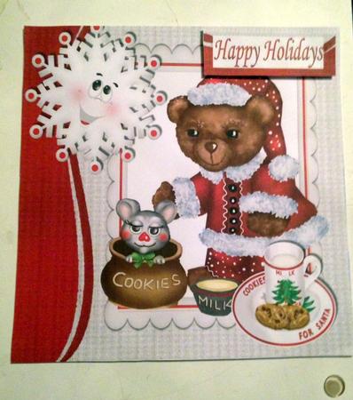 Cute Teddy with Little Mouse and Milk for Santa 8x8 by pauline inglis