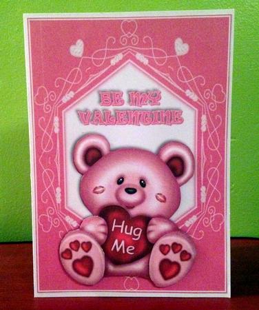 Hug Me Bear Pink Card Front by pauline inglis