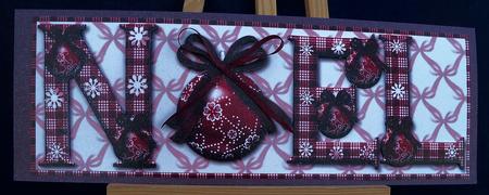 Baubles and Plaid Noel Large Dl Card Front with Decoupage by Pauline Worthington