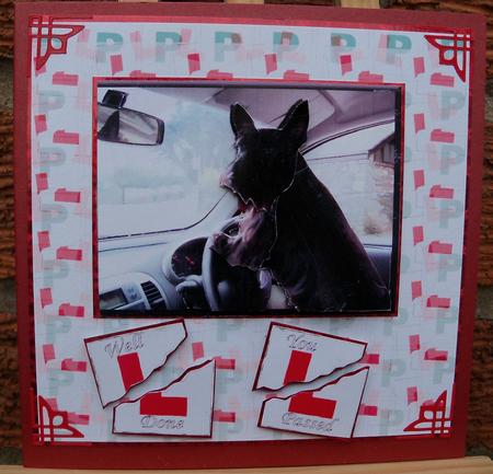 Scottie Dog in Car 3D Decoupage with Background by Pauline Worthington