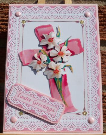 Easter Cross and Daffodils with Lace by Pauline Worthington