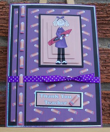 Crayon Girl Thank You Teacher Card Front by Pauline Worthington