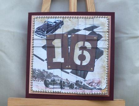 Vintage Racing Car 16th Birthday 5in Corner Stacker by Pauline Worthington
