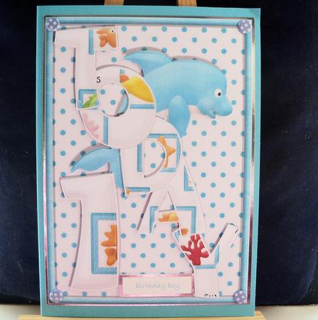 One Today Dolphin Card Front with Decoupage by Pauline Worthington