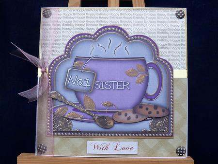 No 1 Sister Lilac Cup 3D Decoupage Sheet by Pauline Worthington
