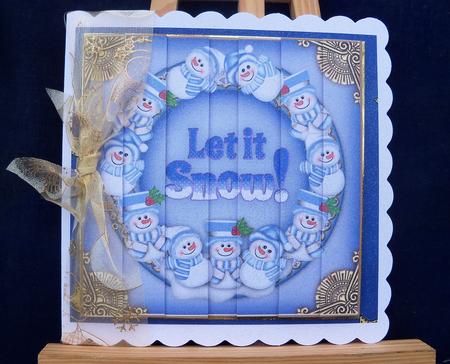 Blue Snowmen Let It Snow!5in Side Stacker by Pauline Worthington