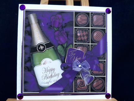Birthday Champers Chocs N Roses Shell Edged Corner Stacker by Pauline Worthington