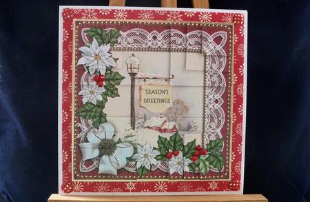 Pub Sign Poinsettia 5in Quad Corner Stacker by Pauline Worthington