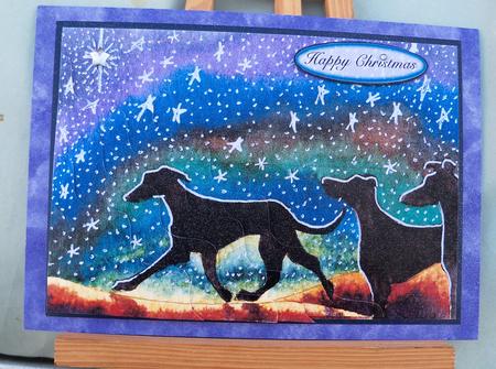 We Three Greyhounds -  Wavy Corner Stacker Topper by Pauline Worthington