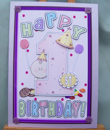 Happy 1st Birthday Card Front by Pauline Worthington