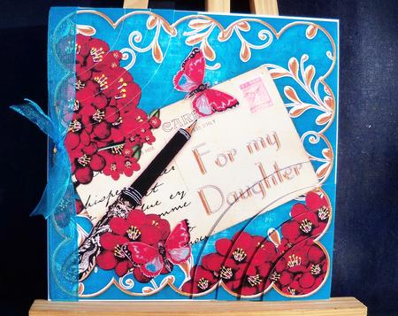 Red Blossom Teal for My Daughter 6in Duo Corner Stacker by Pauline Worthington