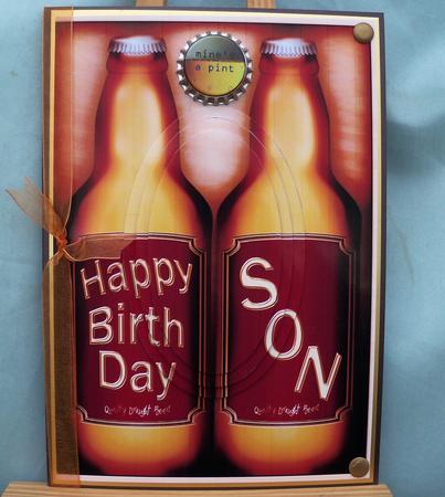 A5 Son Birthday Beer Gift Set Oval Pyramage Topper by Pauline Worthington