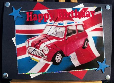 Union Jack with Red Mini Car, Twisted Pyramids by Pauline Worthington