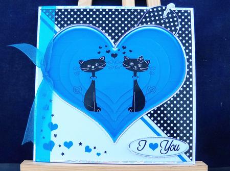 Kool Kats Purrfect Love Quick Card with Heart Shaped Pyramage by Pauline Worthington