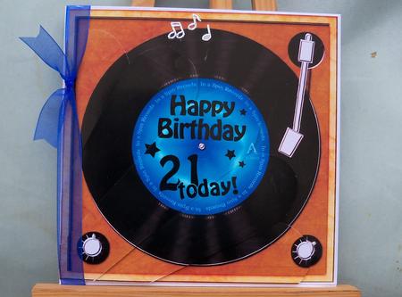21st Birthday Record Fan Pyramage Topper by Pauline Worthington