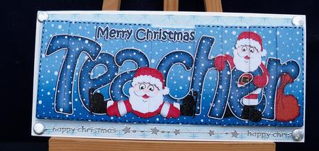 Christmas Teacher with Penguins Dl Side Stacker Topper by Pauline Worthington