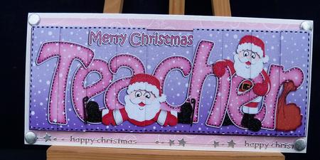 Christmas Teacher with Penguins Dl Side Stacker Topper by Pauline Worthington