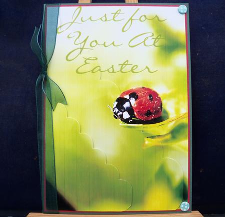 Easter Greeting Card Front with Ladybird by Pauline Worthington