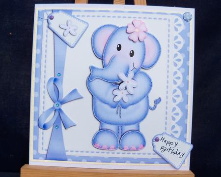 Lola Elephant's Flowers Quick Card N 3D Decoupage by Pauline Worthington