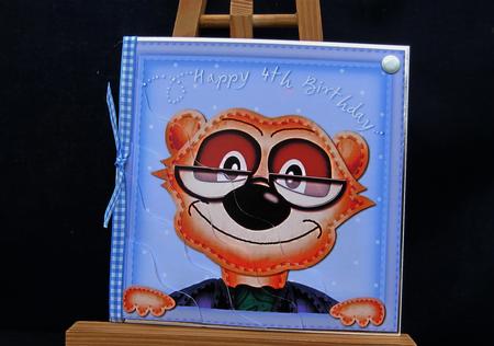 Frank Meerkat 4th Birthday Side Stacker Topper by Pauline Worthington
